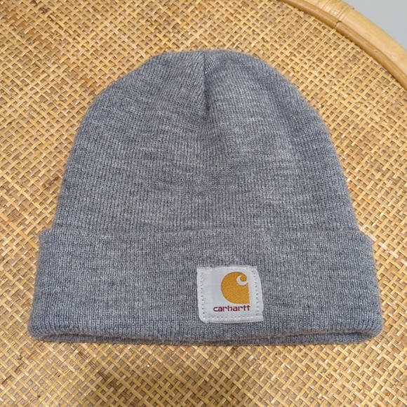 Carhartt Other - Carhartt Grey Knit Beanie Hat Unisex One Size Foldover Logo Winter Gorp Snow